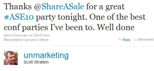 Scott Stratten on the ShareASale party at Affiliate Summit East 2010